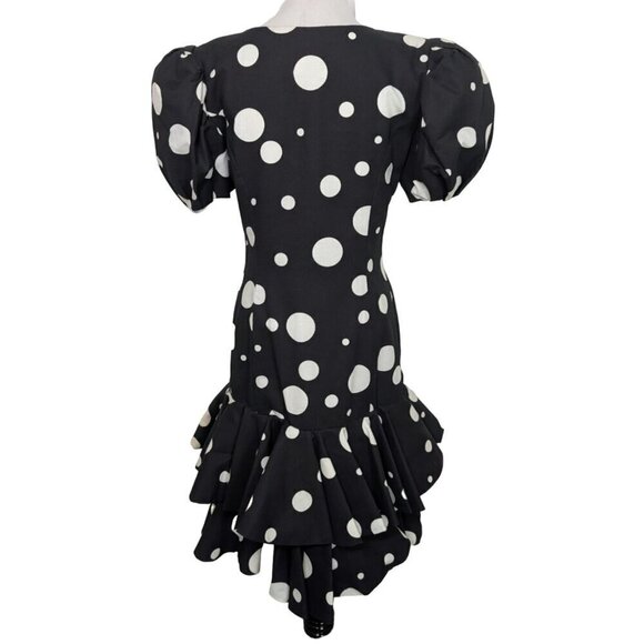 Vintage 80s Victor Costa Dress Womens Size 8 Black Polka Dot Puff Sleeve Party - Picture 9 of 13